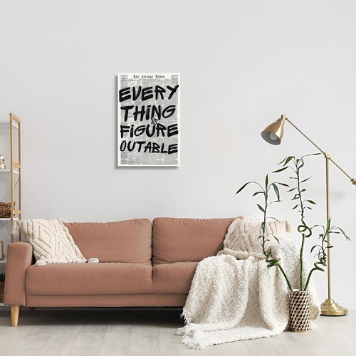 Everything Is Figureoutable Poster - Vintage Black & White Canvas Wall Art | Positive Affirmations 12x16in Unframed