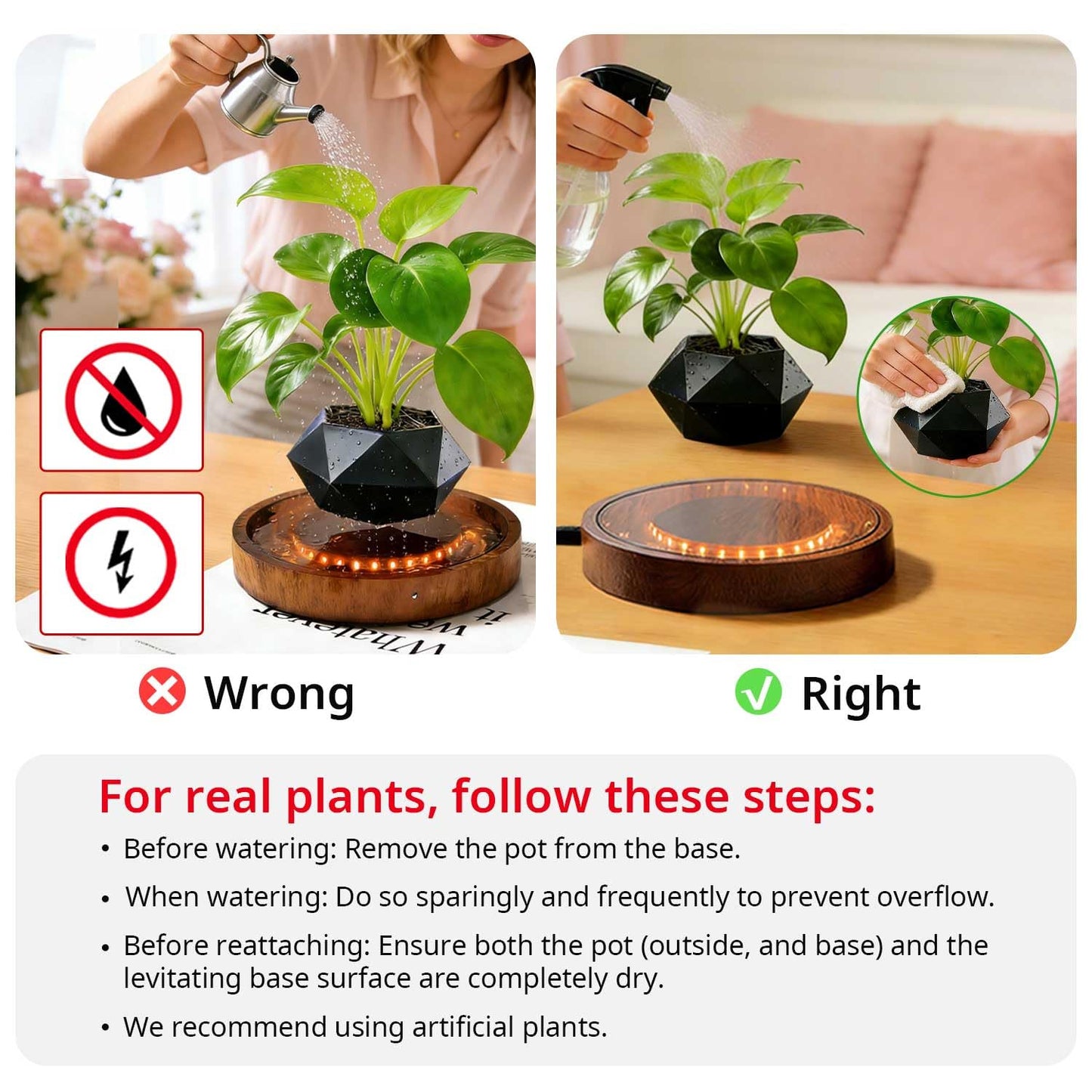 CENTRALEV Magnetic Levitating Plant Pot,Rotating Floating Planter for Succulents Air Plants,Unique Desk Decor with LED Light for Home Office, for Christmas, Valentine‘s Day, Mother’s Day