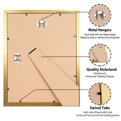 LaVie Home 8x10 Picture Frame Gold, 8 x 10 Frame with High Definition Plexiglass, Horizontal or Vertical Wall Wood Gallery Picture Frames Suitable for Picture Display, 1pc