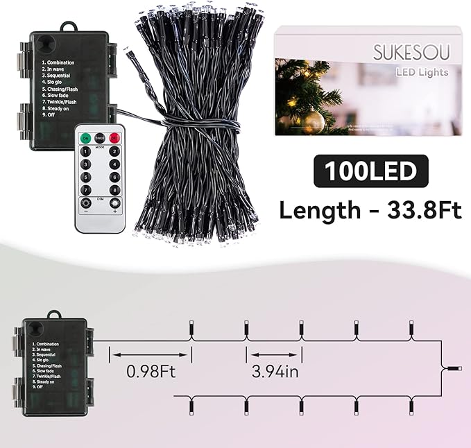 100LED Red White and Blue Lights for 4th of July Decoration, 33Ft Battery String Lights Indoor Outdoor Waterproof, 8 Modes Lights for Independence Day American Flag Holiday