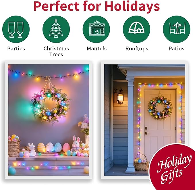 LAMPHOME Easter Decorations Mini String Lights, 150 Count 31.9Ft Pink & Multicolor Easter Lights, Plug in Waterproof Easter Lights for Indoor Outdoor Easter Garland, Tree, Party & Holiday Decor