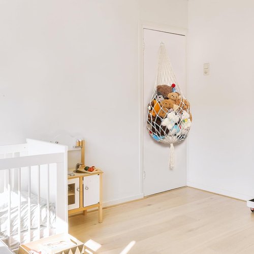 Amdermi Stuffed Animal Storage Hammock - Boho Macrame Toy Organizer for Kids' Rooms | XL Cream