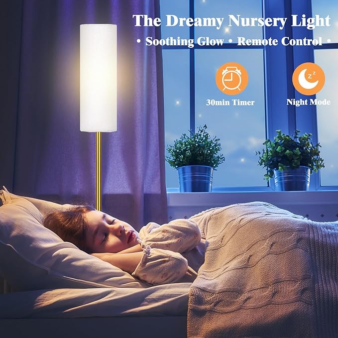 Smart LED Floor Lamp with APP Control & RGB Colors - Dimmable Standing Lamp for Living Room, Bedroom, Gaming - Remote, Timer, 9W Bulb Included, 67" Modern Tall Lamp (Gold)