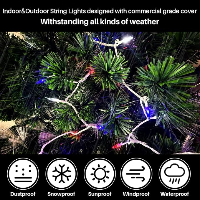 LAMPHOME Red White and Blue Lights, 4th of July Decorations String Lights Plug in Indoor Outdoor, 16 Modes Waterproof Patriotic Light for Independence Day Holiday Memorial Day Party Decor