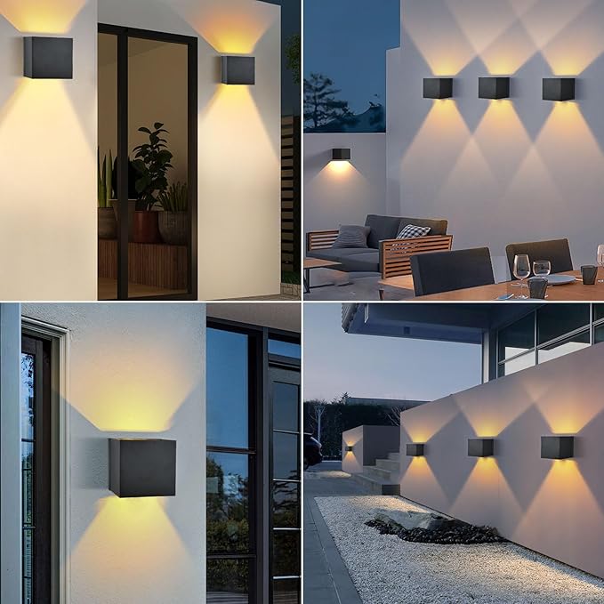 2-Pack Outdoor Wall Lights, Modern Square Up and Down Lights Outdoor Wall Lights IP65 Waterproof Aluminum Sconces with Motion Sensor 10W 3000K LED Outdoor Lighting Fixture for Porch Patio