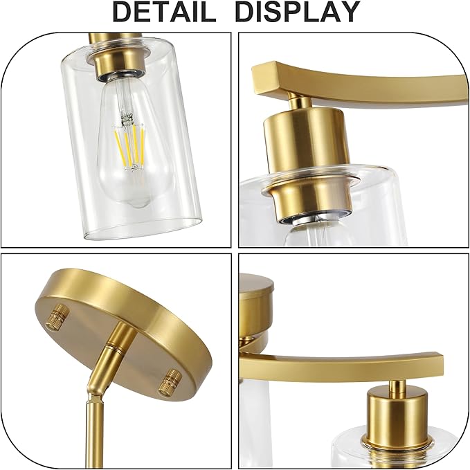 3 Light Brushed Gold Chandelier for Dining Room, Modern Kitchen Island Light Fixtures Over Table, Metal Hanging Pendant Lighting with Clear Glass Shade, Farmhouse Industrial Gold Finish
