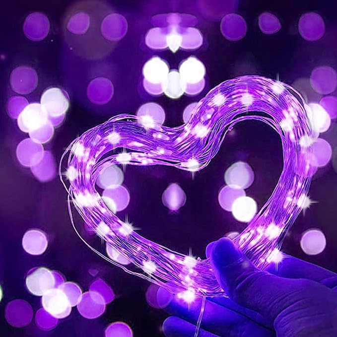 LAMPHOME Halloween Fairy Lights Plug in, 33Ft 100 LEDs Waterproof Twinkle Firefly Lights, Adaptor Included, Starry String Lights for Wedding Indoor Outdoor Christmas Patio Garden, Purple