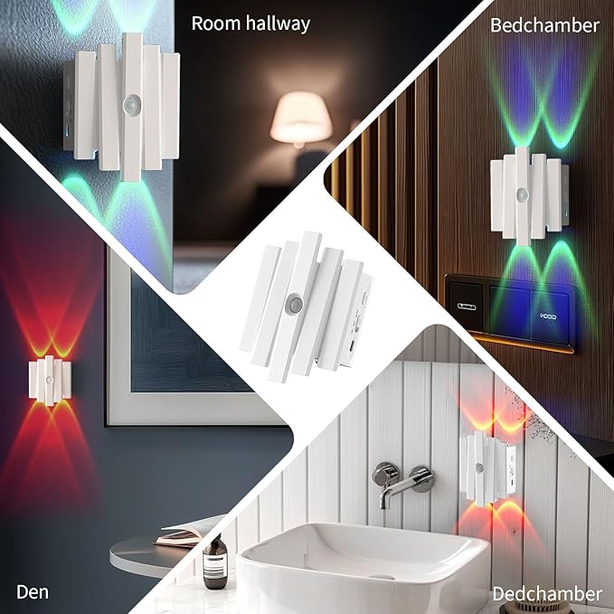 Rechargeable Motion Sensor Night Light, Magnetic RGB Color Changing LED Ambient Lighting, Compact Battery Operated Indoor Wall Light for Hallway, Stairs, Bathroom & Kids Room (USB-C)