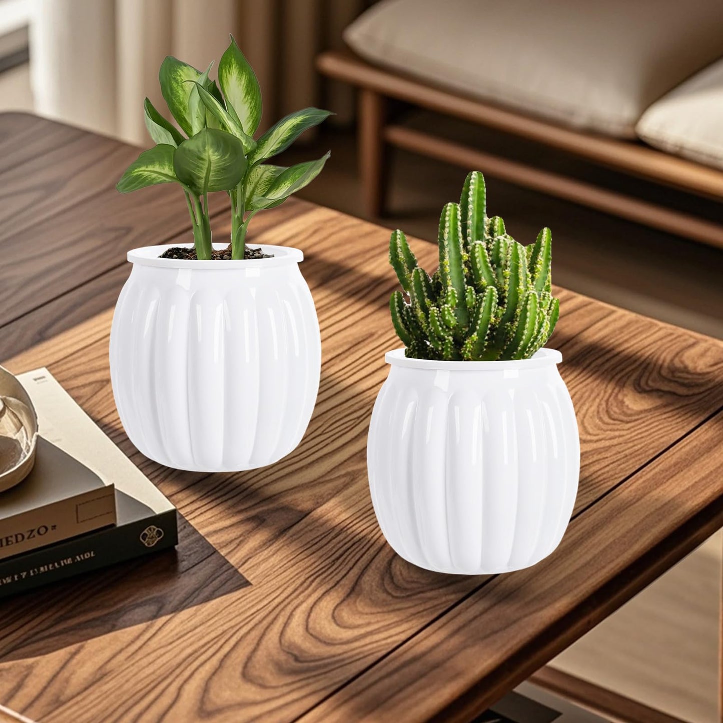 Qhzxcvlk 2 Pack Self Watering Planters Indoor Flower Pots, 5.1 Inch Clear African Violet Pots for Indoor Plants for Flower, Succulents, Plant Pots with Wicking Rope, Modern Decor(White)