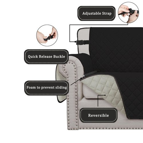 Easy-Going Reversible Chair Cover Washable Sofa Cover for Dogs Water Resistant Couch Slipcover Furniture Protector Cover with Adjustable Straps for Pets (Chair 30 in, Black/Beige)