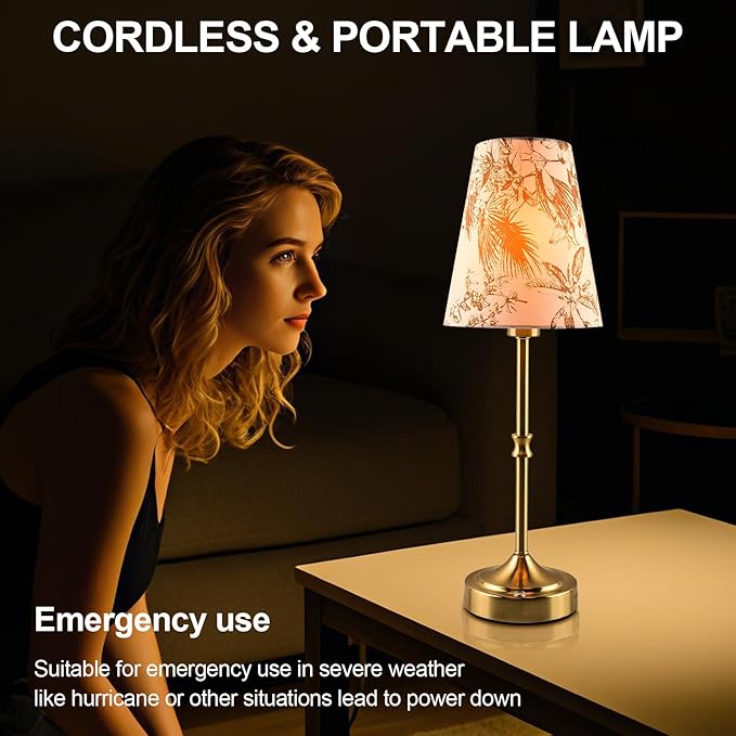 Cordless Table Lamp, 5200mAh Rechargeable Battery Operated Lamp, Portable LED Touch Lamp, 3-Level Brightness Dimmable, Small Patio Table Lamp, Night Lamp, Ambient Light for Restaurant(1Pack-GOLD)