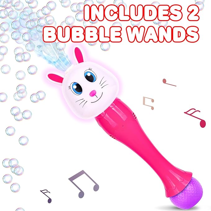 ArtCreativity Easter Bunny Bubble Wand (2 Pack), Easter Basket Stuffers for Toddler, 14" Light Up Automatic Bubble Maker with LED & Music, Bubbles for Kids, Toys for Toddlers 1-3