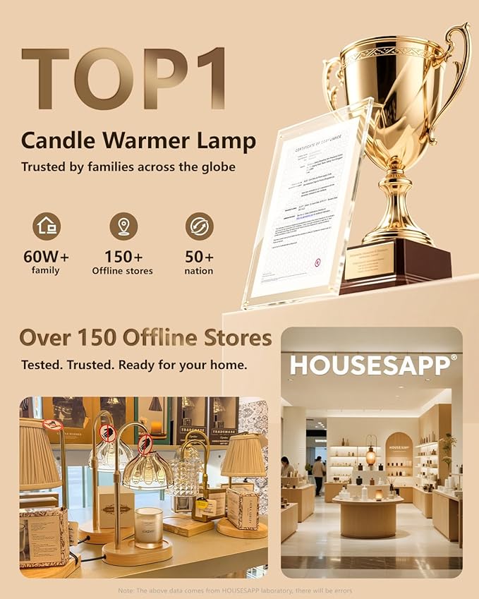 Candle Warmer Lamp, Wax Melt Warmer with Timer Dimmer, Height Adjustable, Amber Lampshade, Includes 2 Bulbs, Birthday Gifts for Women, Mom, Christmas, Housewarming