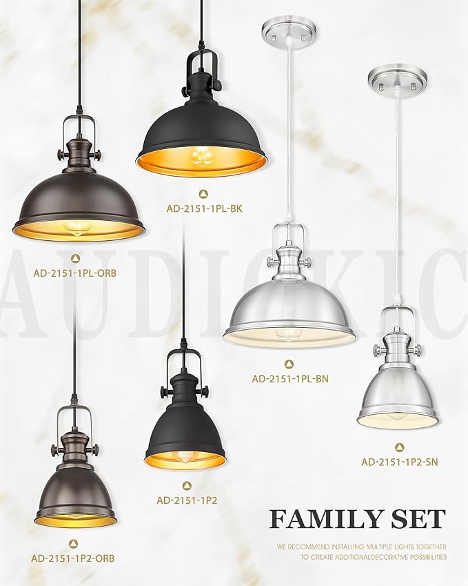 Pendant Lights Kitchen Island, Farmhouse Hanging Lights Fixtures with Metal Shade, Rustic Kitchen Pendant Lighting Over Island for Dining Room, Matte Black, AD-2151-1PL-BK