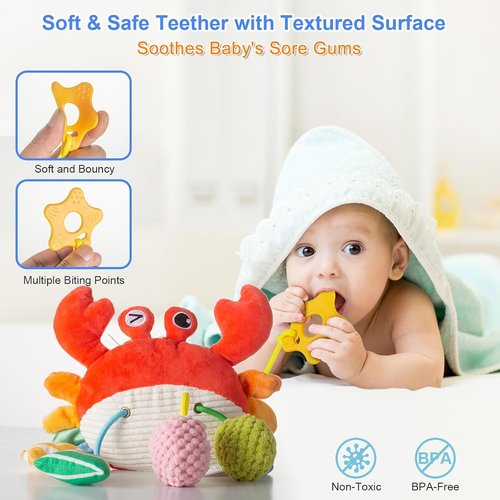 Lynncare Car Seat Toy - Engaging Stroller Toy with Clip, Rattle, Mirror & Bell for Infants 0-6 Months