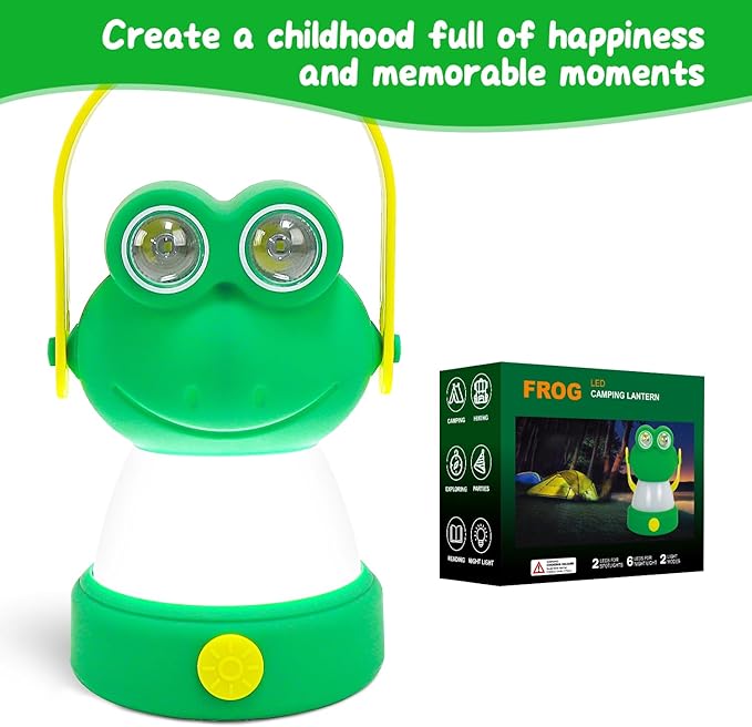 Outdoor Equipment LED Camping Lantern for Kids Age 6+, Battery Powered Night Light, Theme Gift for Children's Day, Birthday, Frog Style Lightweight Tent Lamp (Battery NOT Included)