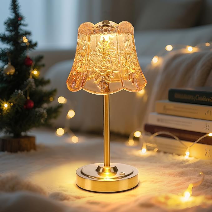 Cordless Touch Table Lamp with 5200mAh Battery - 3 Adjustable Color Temperatures & Dimmable, Rechargeable Desk Lamp for Bedroom, Living Room, Office, Entryway, Bookshelves (Amber Rose)