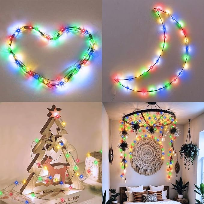 ZAIYW 4 Pack Fairy Lights Battery Operated, 16.5Ft 50LED Fairy Light with Remote Control Timer 8 Modes Twinkle Christmas String Lights for Indoor Outdoor Wreath Tree Party Gift Decor (Multicolor)