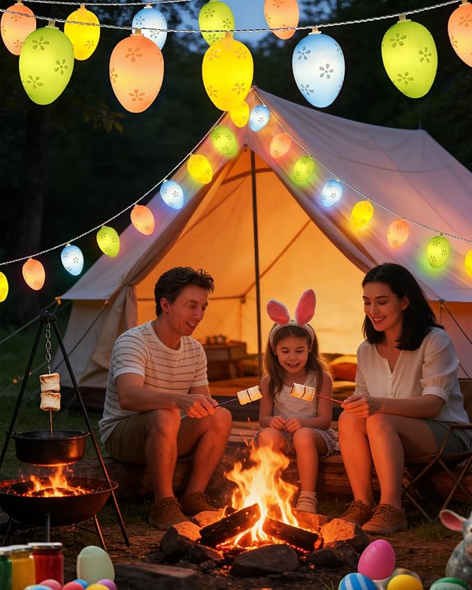 Easter String Lights Battery Operated 7Ft 10 LED Colorful Egg Shape Lights with Timer, 8 Lighting Modes Pastel Easter Light for Indoor Outdoor Tree Mantels Garden Home Spring Themed Party Decor