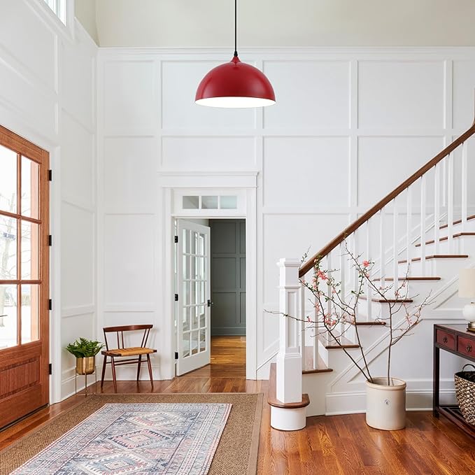 Red Plug in Pendant Light 2 Packs 11.8inch 14.7 ft, Farmhouse Pendant Light, Kitchen Pendant Lights, Pendant Lights Kitchen Island, Hanging Lights with Plug in Cord for Dining Room, Bedroom