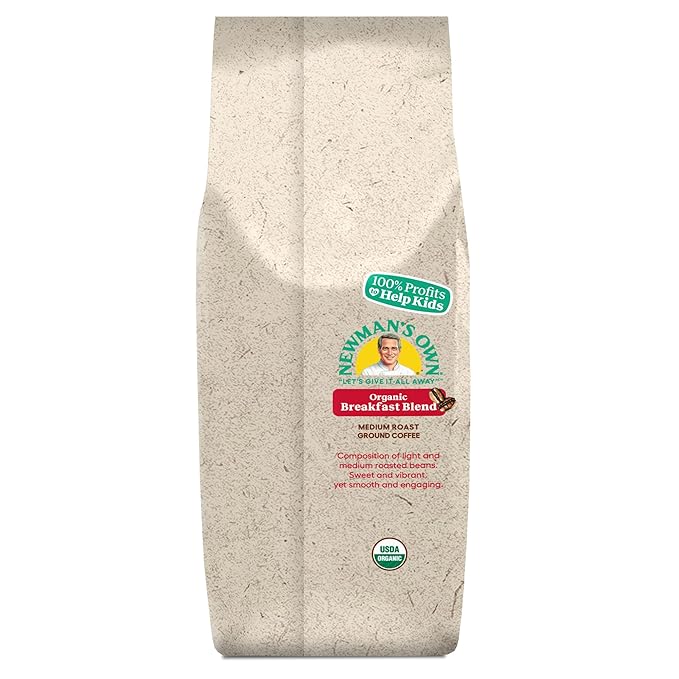 Newman's Own Organics Breakfast Blend,Ground Coffee,Fair Trade Certified,Medium Roast,Bagged 10oz,(Pack of 4)