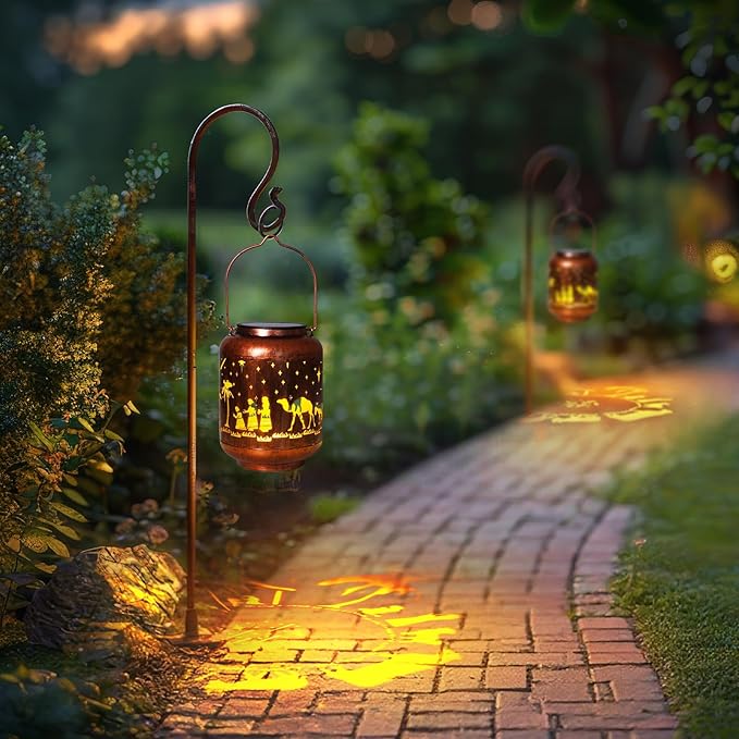 Homemory Christmaas Gifts for Women Mom Grandma, Solar Lanterns Christmas Nativity Scene Lights Outdoor Waterproof Garden Decor, LED Hanging Solar Lights for Yard, Patio, Porch