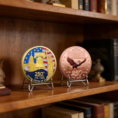250th Anniversary Commemorative Coins - American Flag & Liberty Bell Collectible Souvenir | 1.57-Inch Durable Gold Plated Challenge Coin