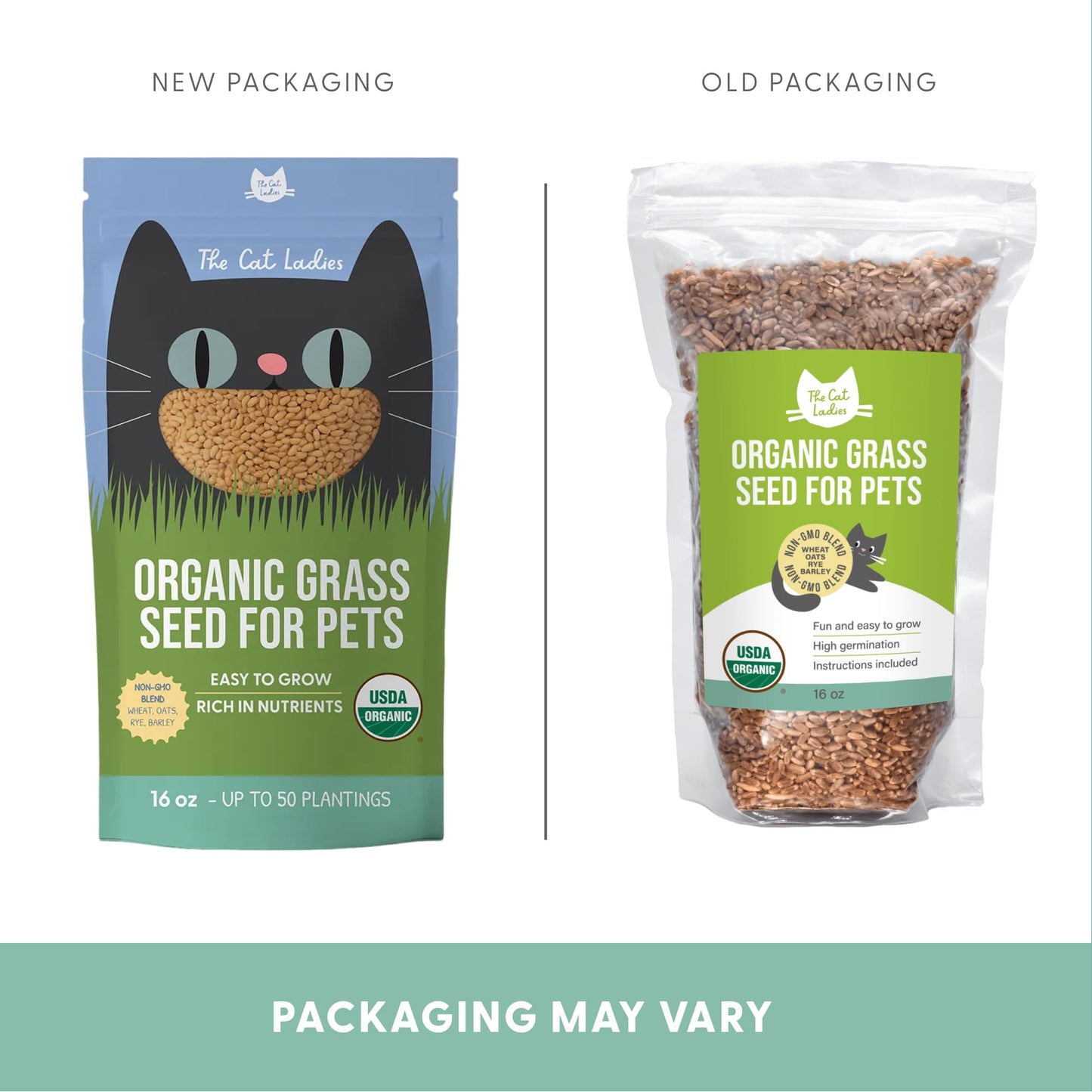 The Cat Ladies 100% Organic Cat Grass Seed (Non GMO) 16Ounce
