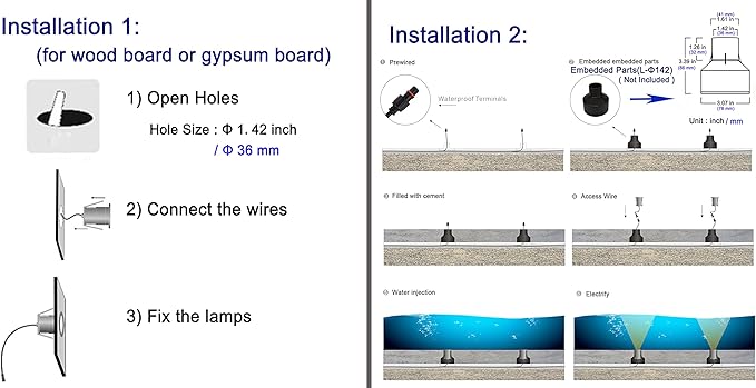 LED Underwater Pool Lights, 3W 12V-24V DC, IP68 Waterproof, Stainless Steel Aluminum, lamp for Inground Swimming Pools Ponds Fountains Steps,Cool White(6000K)