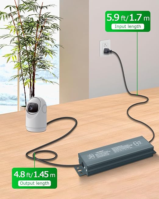 12V LED Driver 60W 10.8FT 12V LED Power Supply 5A 110V AC to DC Converter 12Volts Transformer Waterproof IP68 Ultra Thin Adapter 12 V 5A Power Supply 60Watts for LED Strip Light Surveillance Camera