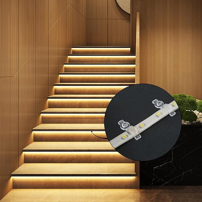 100 Pack Strip Light Mounting Brackets,Fixing Clips,One-Side Fixing,100 Screws Included (For 8mm Wide Waterproof Strip Lights)