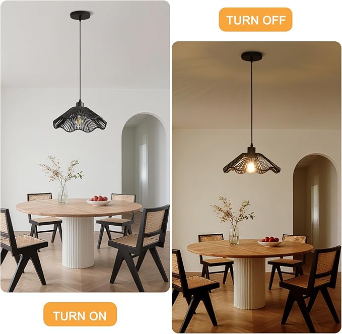 3 Pack Black Woven Pendant Light Fixtures,11.81" Rattan Pendant Lights Farmhouse Basket Light Fixture Adjustable Boho Hanging Lamp for Kitchen Island Bedroom Dining Room Foyer Hallway