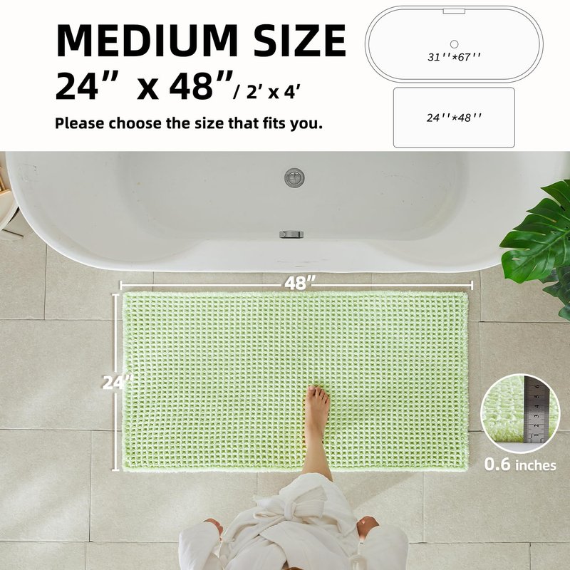 TYUU Waffle Bath Mat, Boho Bathroom Rugs Non Slip Washable Super Absorbent Quick Dry Cute Bath Mat Farmhouse Bathroom Decor, 48"x24" Pale Green