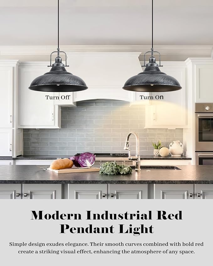 16 Inch Large Pendant Lights Kitchen Island, Black and Silver Pendant Light, Vintage Farmhouse Pendant Light, Island Pendant Lights for Kitchen Island, Dining Room (1 Pack)