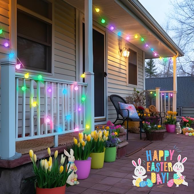 JMEXSUSS 100 LED Easter Lights Battery Operated, 33ft Multicolor Globe String Lights with Remote, 8 Mode Fairy Light Indoor Outdoor Waterproof for Bedroom Room Party Easter Decoration