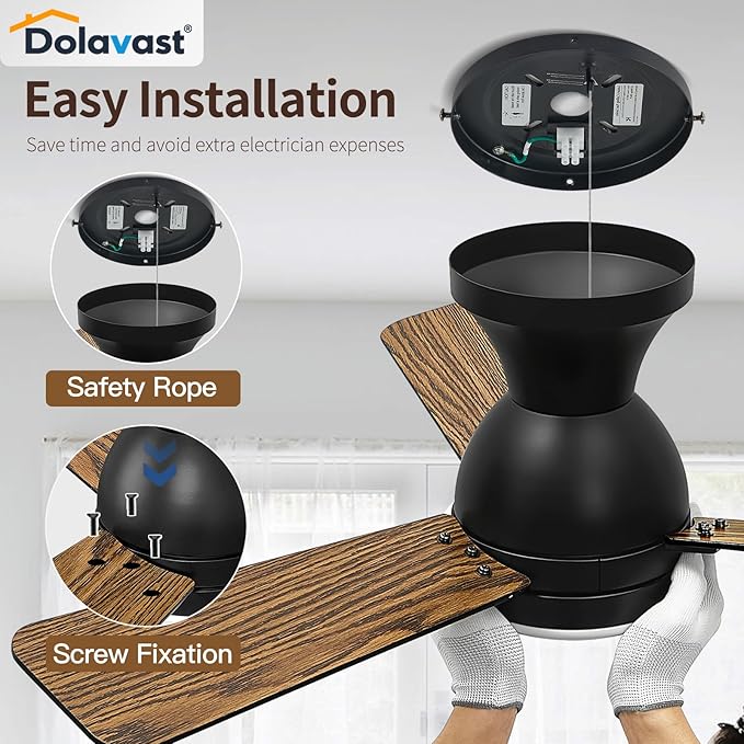 Ceiling Fans with Lights and Remote, 36 Inch Ceiling Fan with Light, Low Profile, Reversible, Dimmable LED, Flush Mount, Quiet, DC Motor, Black Ceiling Fan for Bedroom, Kitchen, Office