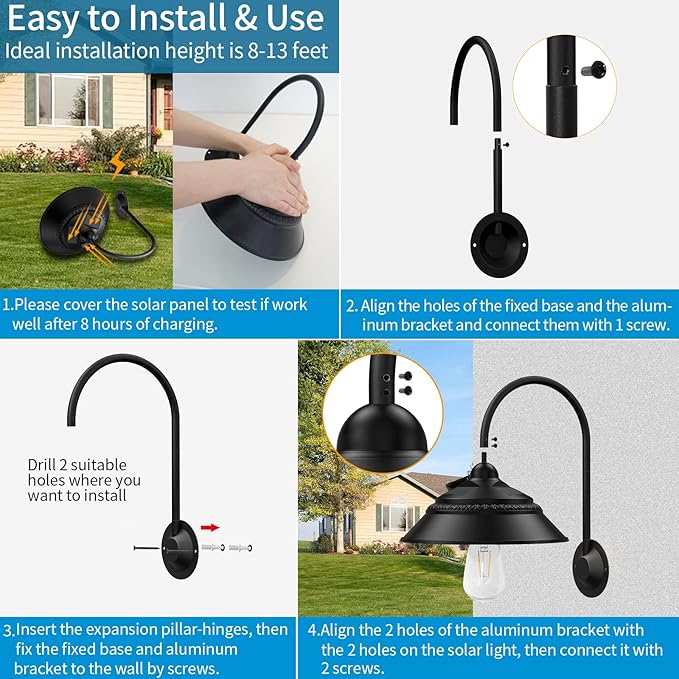 Aqonsie Solar Barn Light Outdoor With 3 Lighting Modes & Motion Sensor Wall Sconces, Rustic Chicken Coop Lights, Waterproof Wall Mount Light for Barn/Shed/Farmhouse/Porch