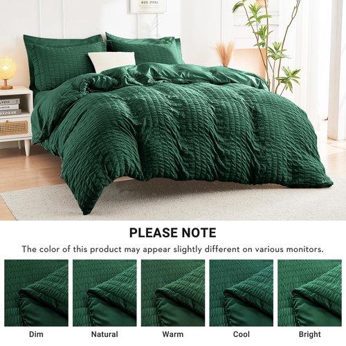 HYMOKEGE Emerald Green Queen Comforter Set Seersucker 7 Pieces, All Season Luxury Bed in a Bag Queen for Bedroom, Bedding Set with Comforter, Sheets, Pillowcases & Shams