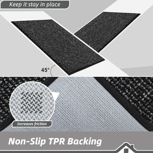 BEQHAUSE Dirt Trapper Door Mat - Non-Slip, Washable, Absorbent 20" x 48" Black Entrance Mat