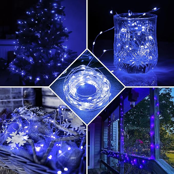8 Pack Blue Fairy Lights 7Ft 20 LED Twinkle String Lights 3 Modes Battery Operated Waterproof Firefly Starry for Mason Jar Wedding Party 4th of July Christmas Day Table Centerpieces