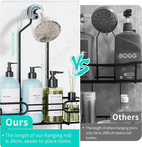 HapiRm Hanging Shower Caddy Organizer - Rustproof Bathroom Shelf with 12 Hooks & Soap Holder | Black