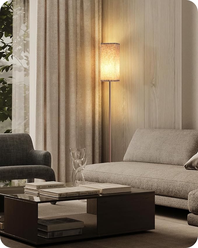 64.2'' Dimmable Floor Lamp for Living Room with Remote and Foot Switch, Corner Floor Lamp for Bedroom, Includes 10W A19 Bulb, Modern Standing Tall Lamp, ETL Listed Brown and Beige VE17LD05
