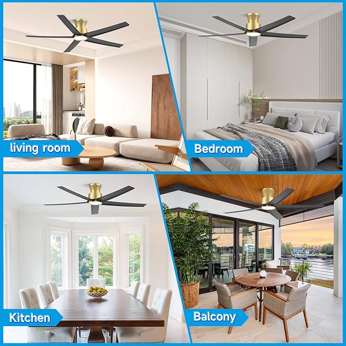 ocioc 52 inch Ceiling Fans with Lights, Large Air Volume Ceiling Fans with Reversible Quiet DC Motor and Remote 2 Pack(Black-Gold)