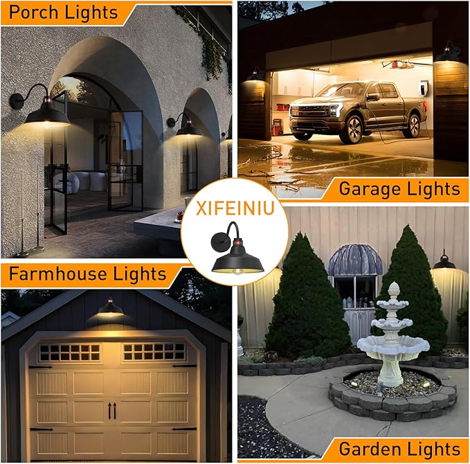 12.4'' Motion Sensor Outdoor Barn Lights, Dusk to Dawn Outdoor Lighting Wall Mount, Farmhouse Outdoor Wall Sconce Dome Gooseneck Barn Light for Porch Garage Patio, Waterproof Rustproof, 1-Pack