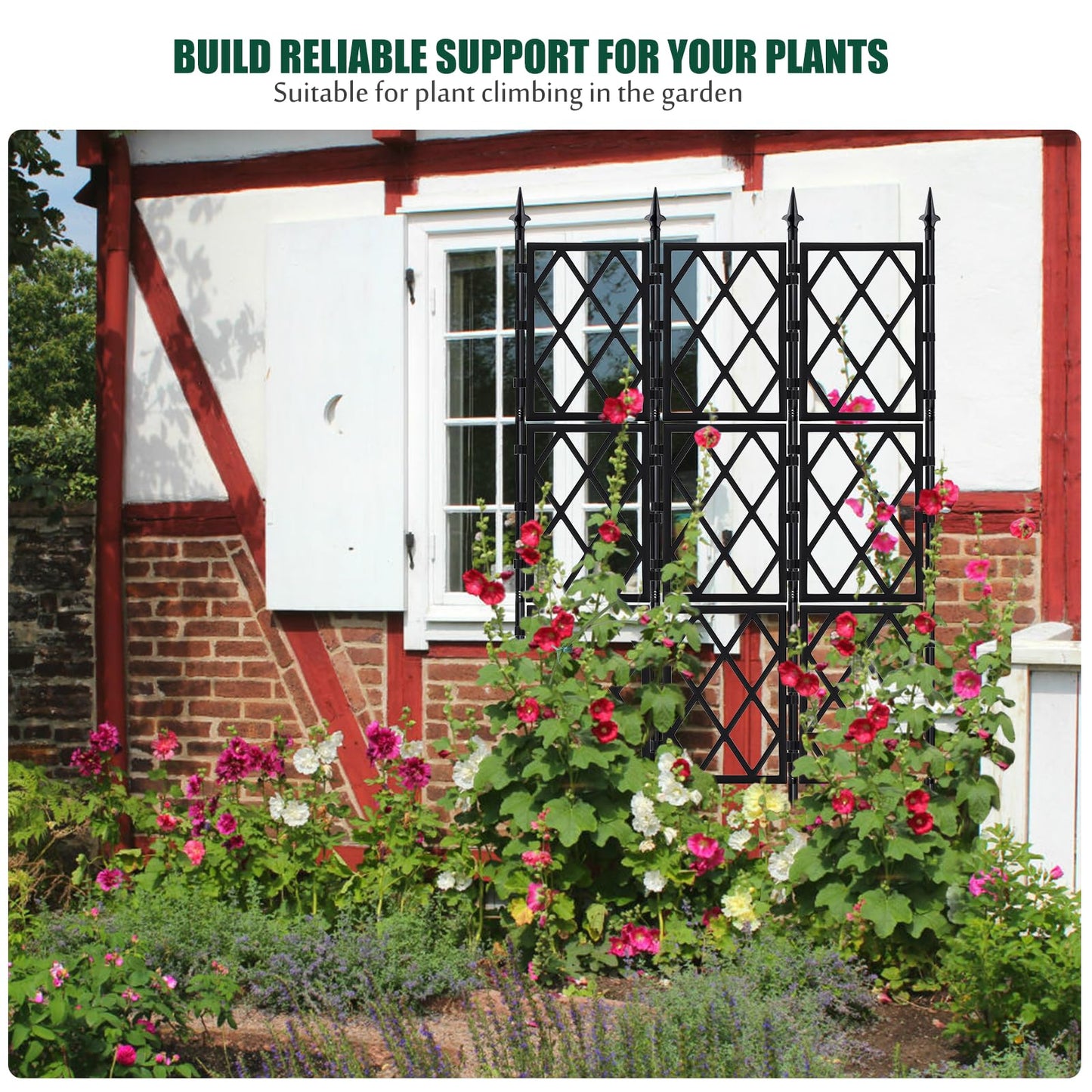 WellSign Garden Trellis for Climbing Plants Outdoor 5.25 FT, Iron Pipe Metal Support Wall Tall Plant Trellis Lattice Fence Plant Support with Garden Twist Tie for Ivy Vines Rose