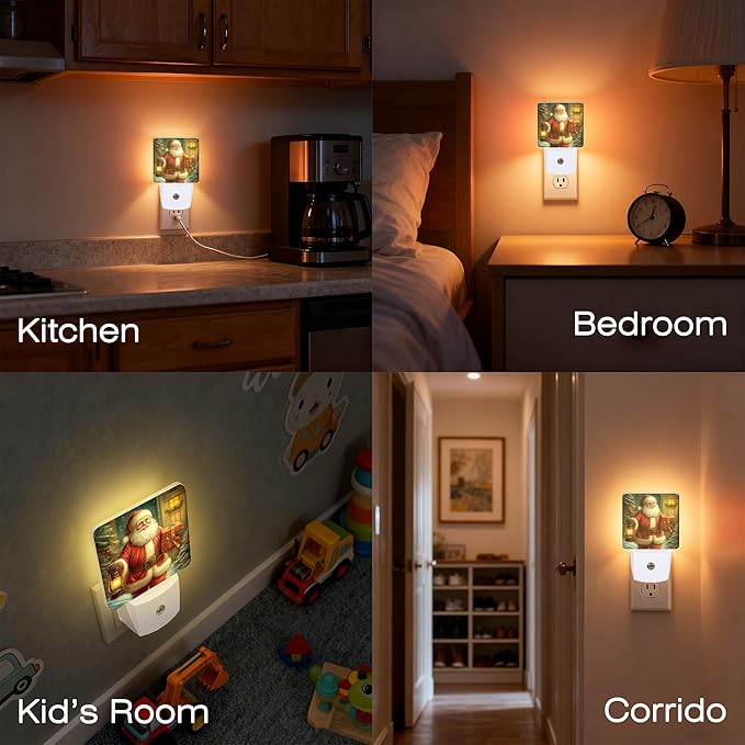 Christmas Santa Claus with Gifts Night Light for Kids, Dusk-to-Dawn Auto Sensor Plug in Night Light, 0.5W Energy Saving Non-Toxic Design for Bedroom/Bathroom, Ideal Gifts for Women, Men & Kids