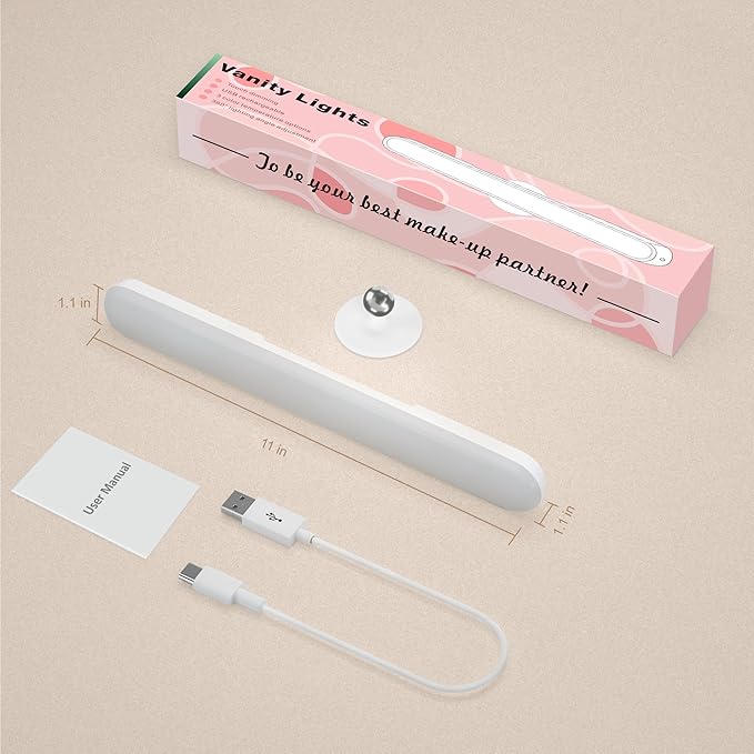 Wireless Vanity Lights for Mirror, Rechargeable Battery Operated Stick on Lamp, Adjustable Color Brightness & Angle Makeup Light, Cordless Magnetic LED Bar Renter Friendly Lighting Decor Gift