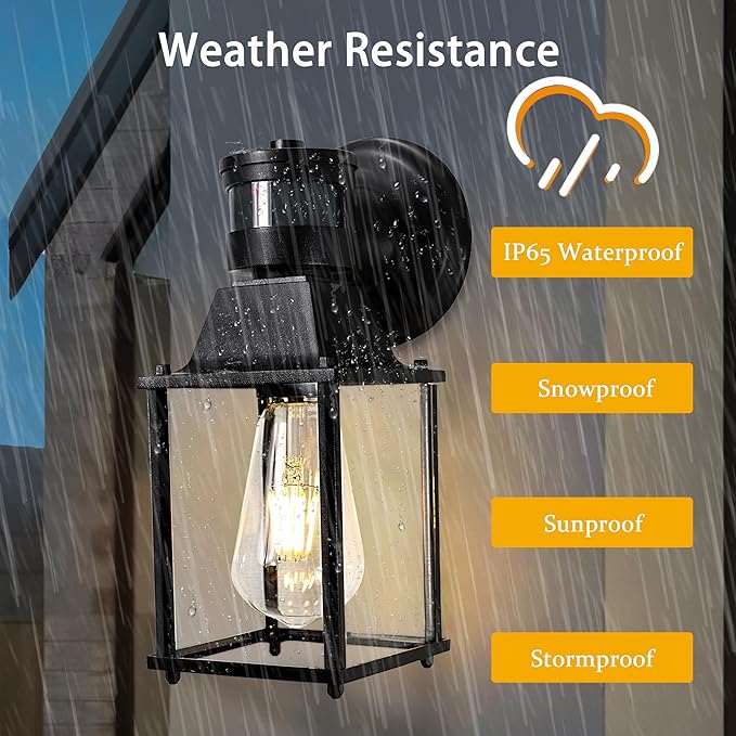 COTTAGE LIFE Motion Sensor Outdoor Wall Light Fixtures, 2 Pack Black Exterior Wall Sconces, Waterproof Outdoor Porch Lights for Front Door, Garage, Patio, Entryway