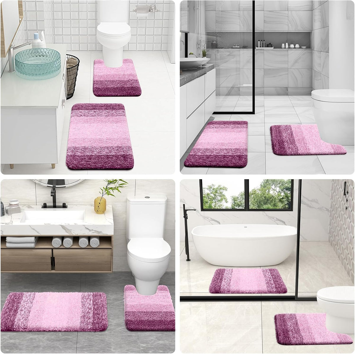 OLANLY Luxury Toilet Rugs - Extra Soft Microfiber U-Shaped Bath Mat 24x24 | Non-Slip Plush Design in Pinkish-Purple