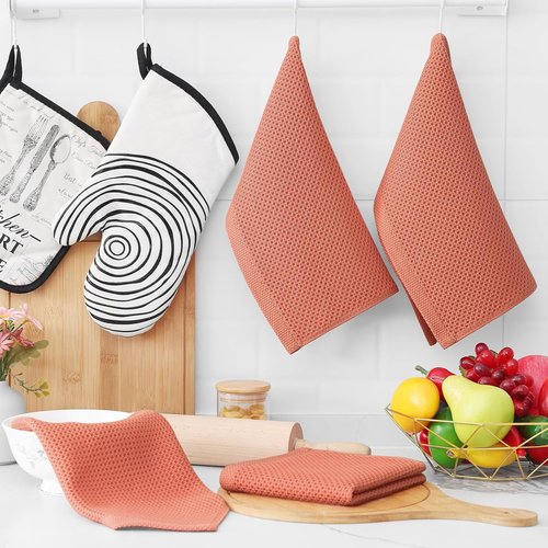 Homaxy Kitchen Dish Cloths - 100% Cotton Waffle Weave, Ultra Soft & Absorbent, 12x12 Inches, 8-Pack, Coral